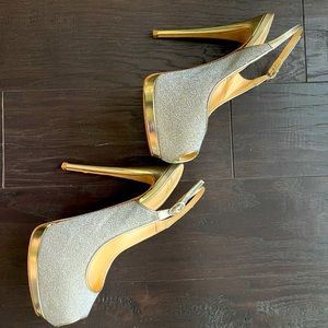 Giuseppe Zanotti Silver & Gold Platform Peep Toe